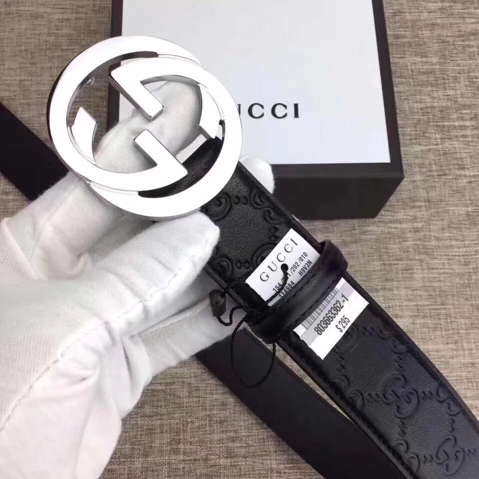 Gucci Men Leather Blet With Silver Buckle 016