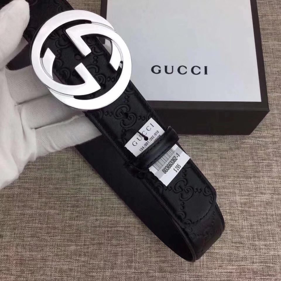 Gucci Men Leather Blet With Silver Buckle 016