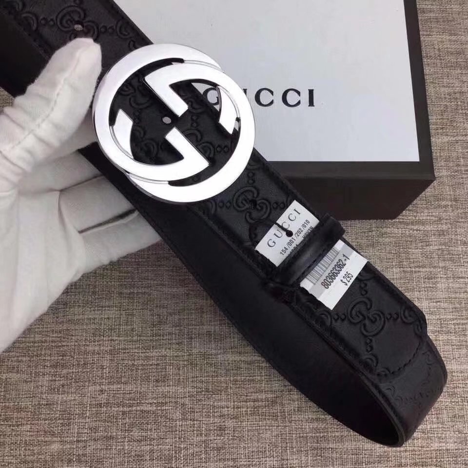 Gucci Men Leather Blet With Silver Buckle 016