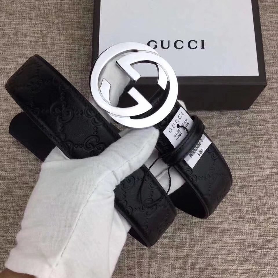 Gucci Men Leather Blet With Silver Buckle 016