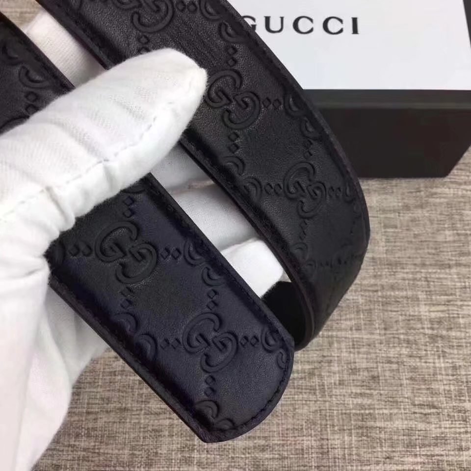 Gucci Men Leather Blet With Silver Buckle 016