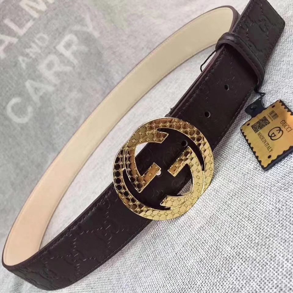 Gucci Men Leather Blet With Silver Gold Buckle 014