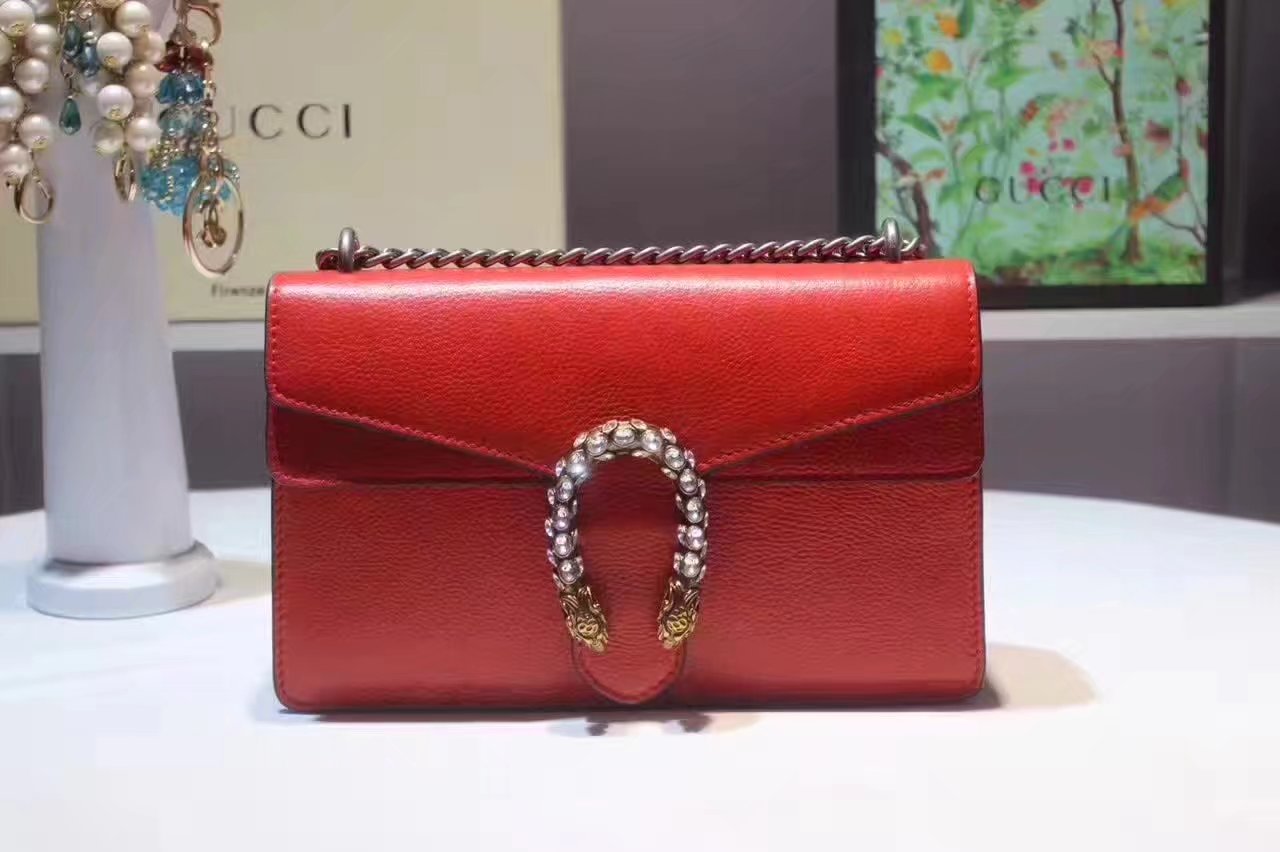 Gucci New Dionysus 400249 Leather Chain Shoulder Red Bag With Diamonds