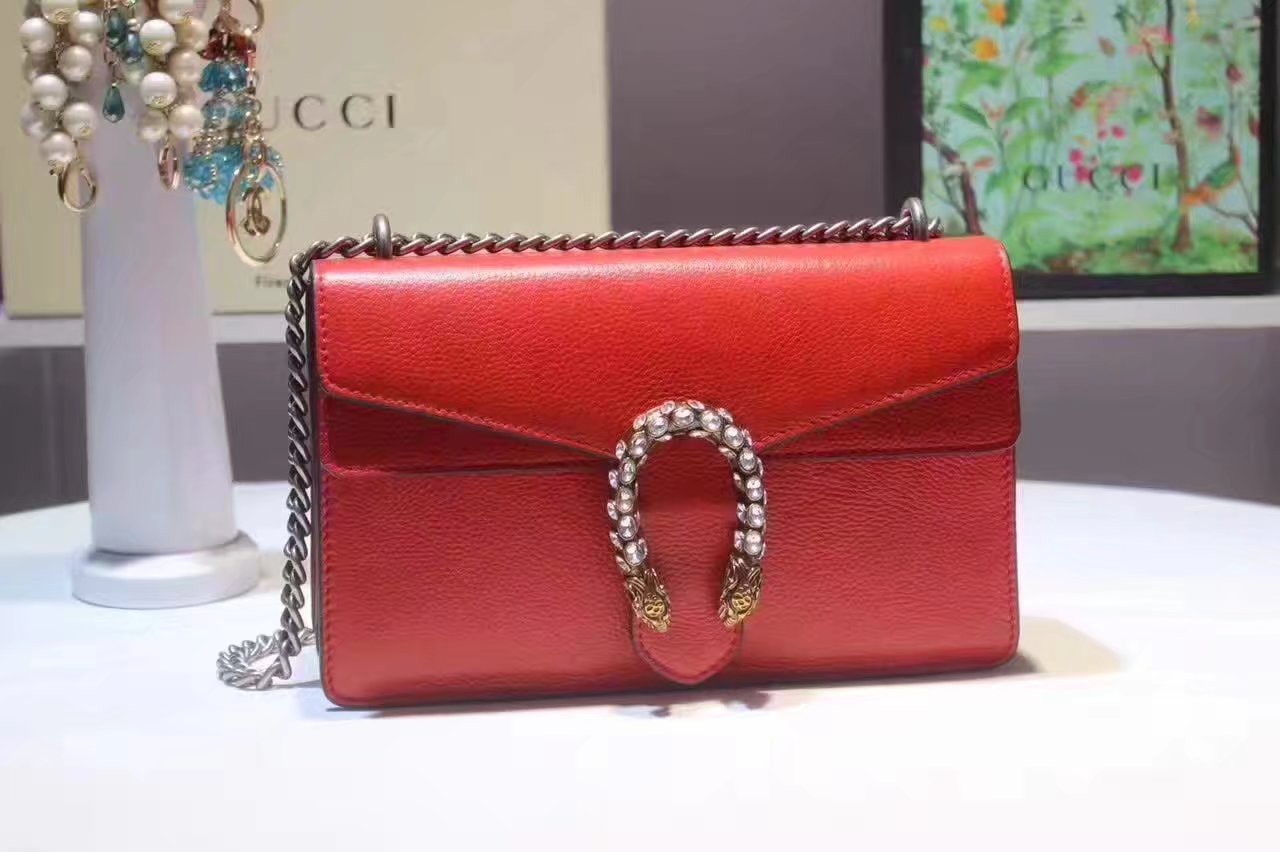 Gucci New Dionysus 400249 Leather Chain Shoulder Red Bag With Diamonds