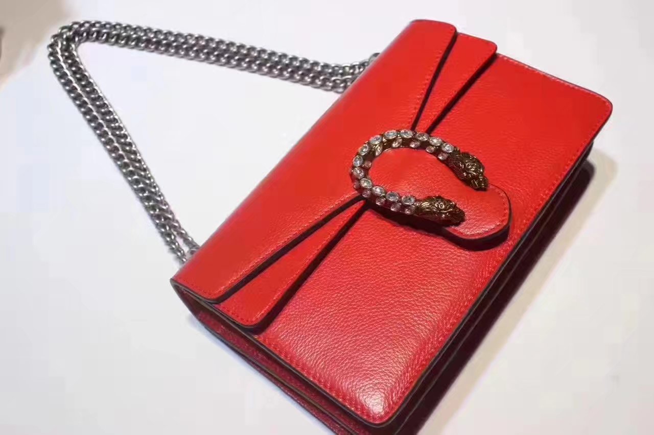 Gucci New Dionysus 400249 Leather Chain Shoulder Red Bag With Diamonds