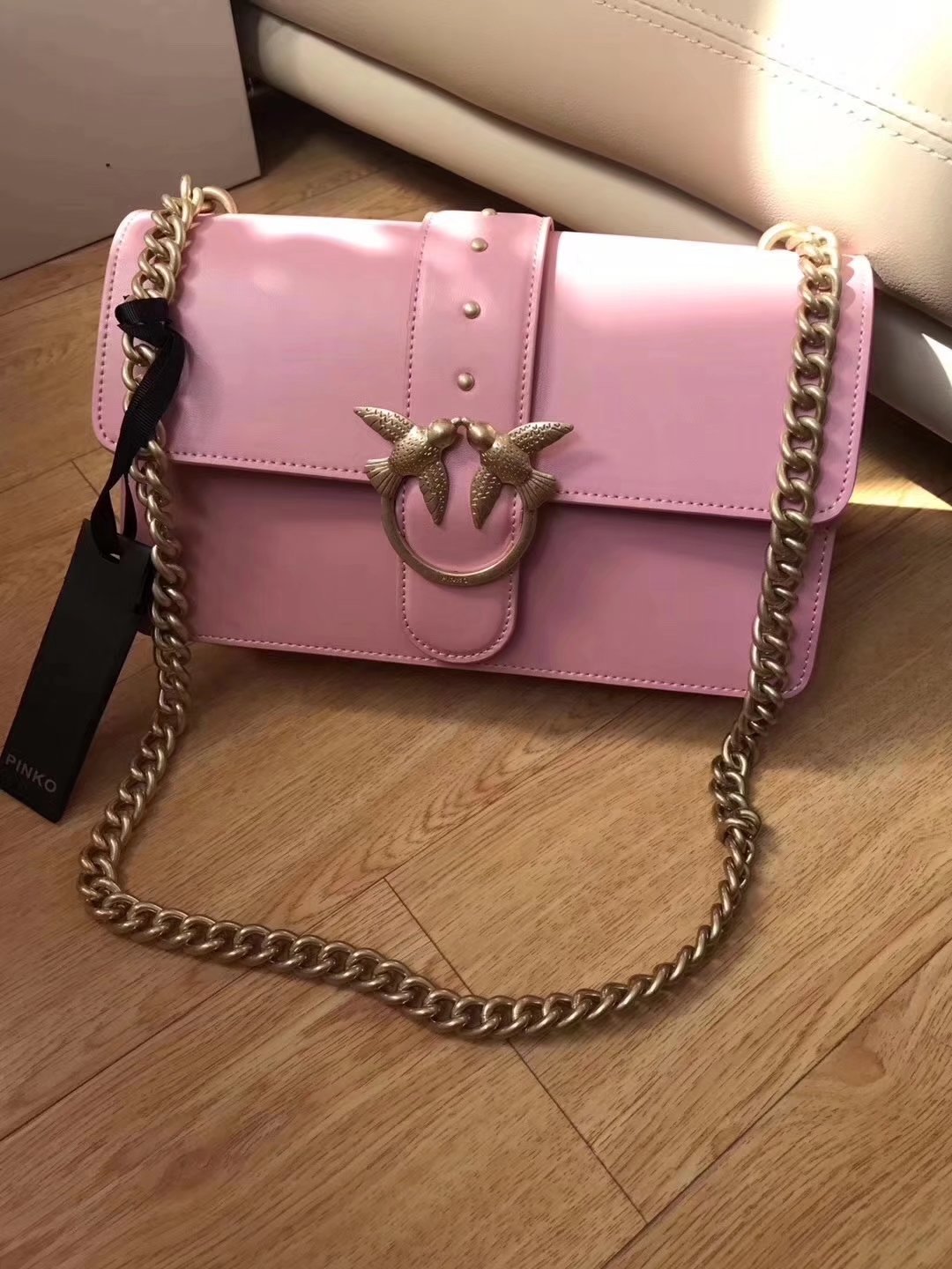 Gucci PINKO Leather Women Shoulder Bag Pink