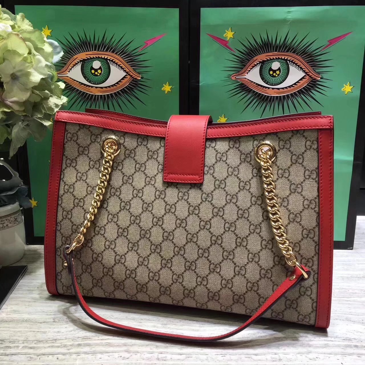 Gucci Padlock Medium GG Supreme Canvas Shoulder Bag Red