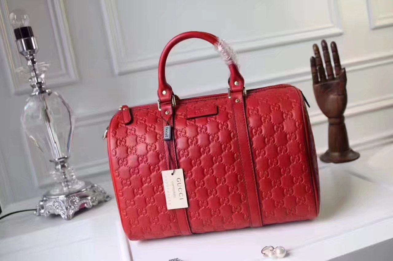 Gucci Signature Leather Women Boston Tote Bag Red