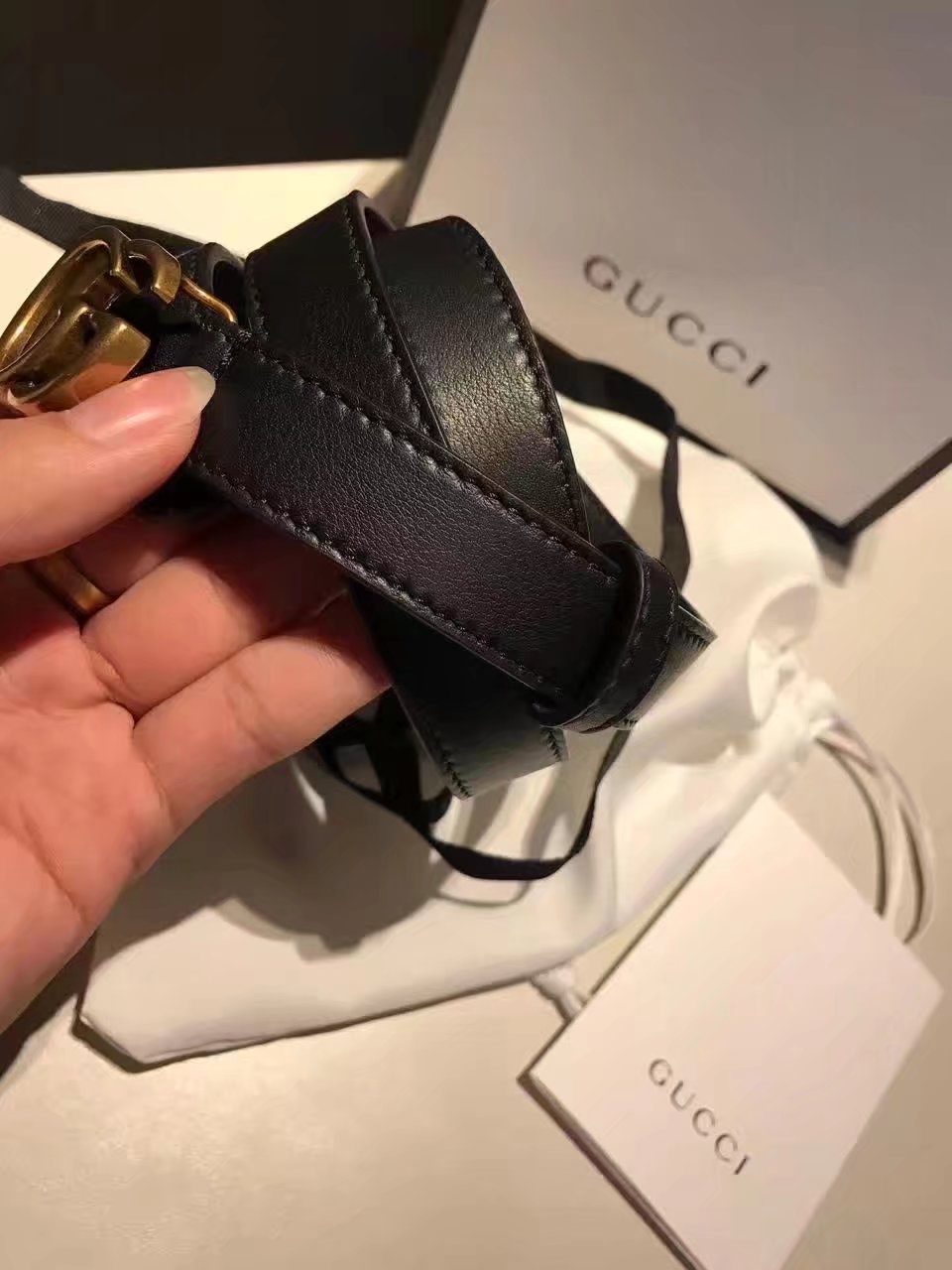 Gucci Wome Leather Belt With Gold Double G Buckle