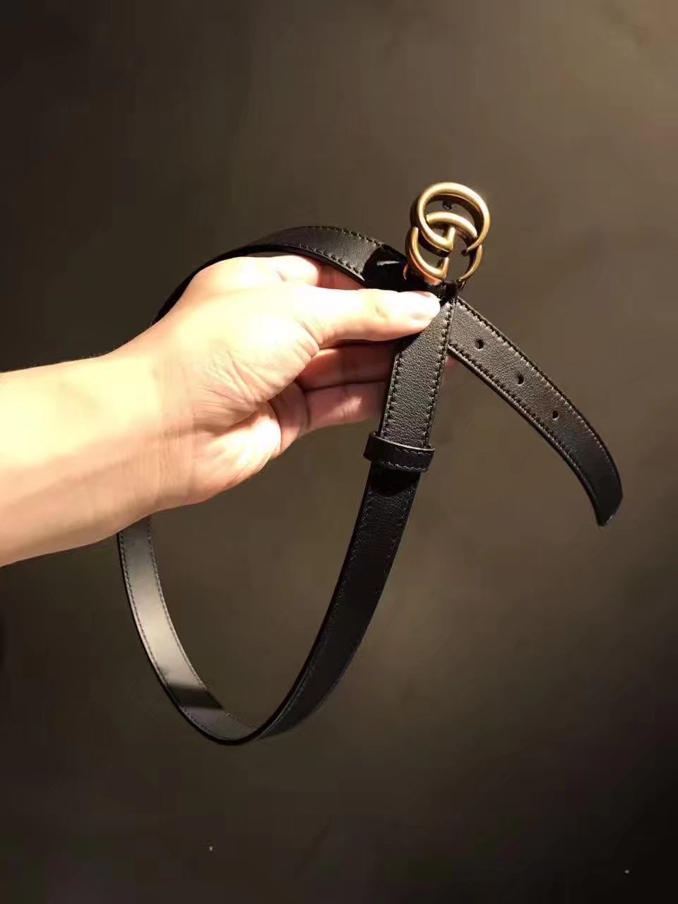 Gucci Wome Leather Belt With Gold Double G Buckle