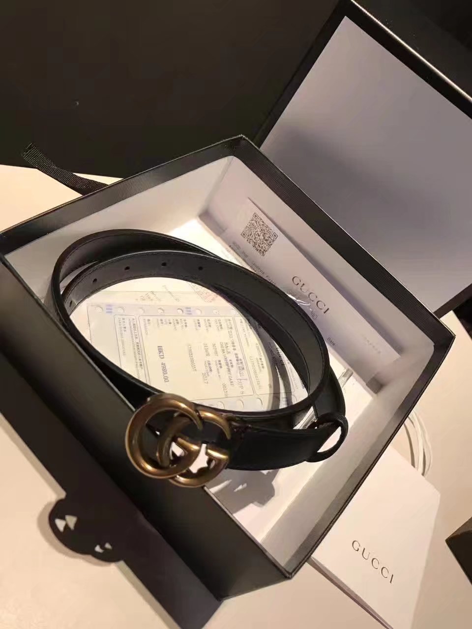 Gucci Wome Leather Belt With Gold Double G Buckle