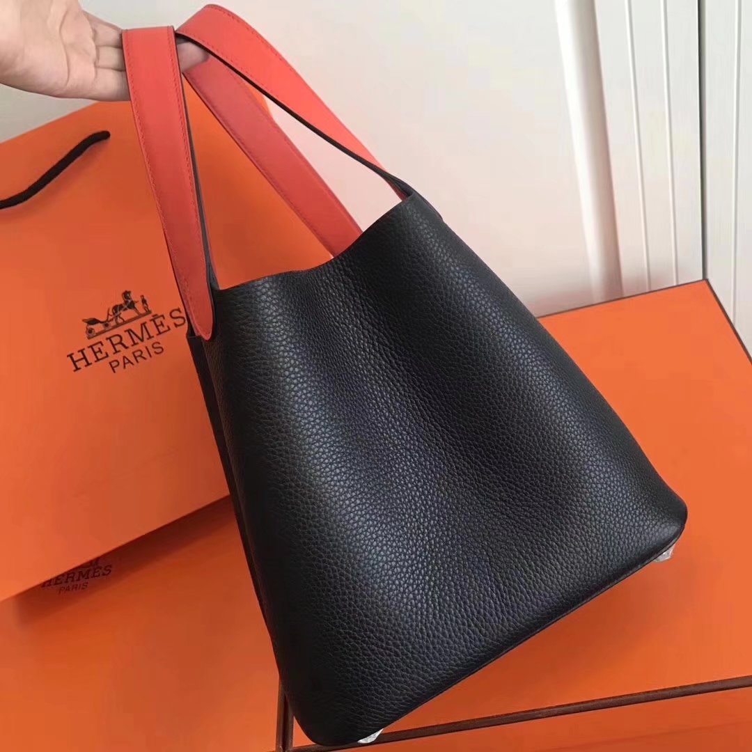 Hermes 20cm Picotin Lock Bag Bi-Color Wide Handle Black