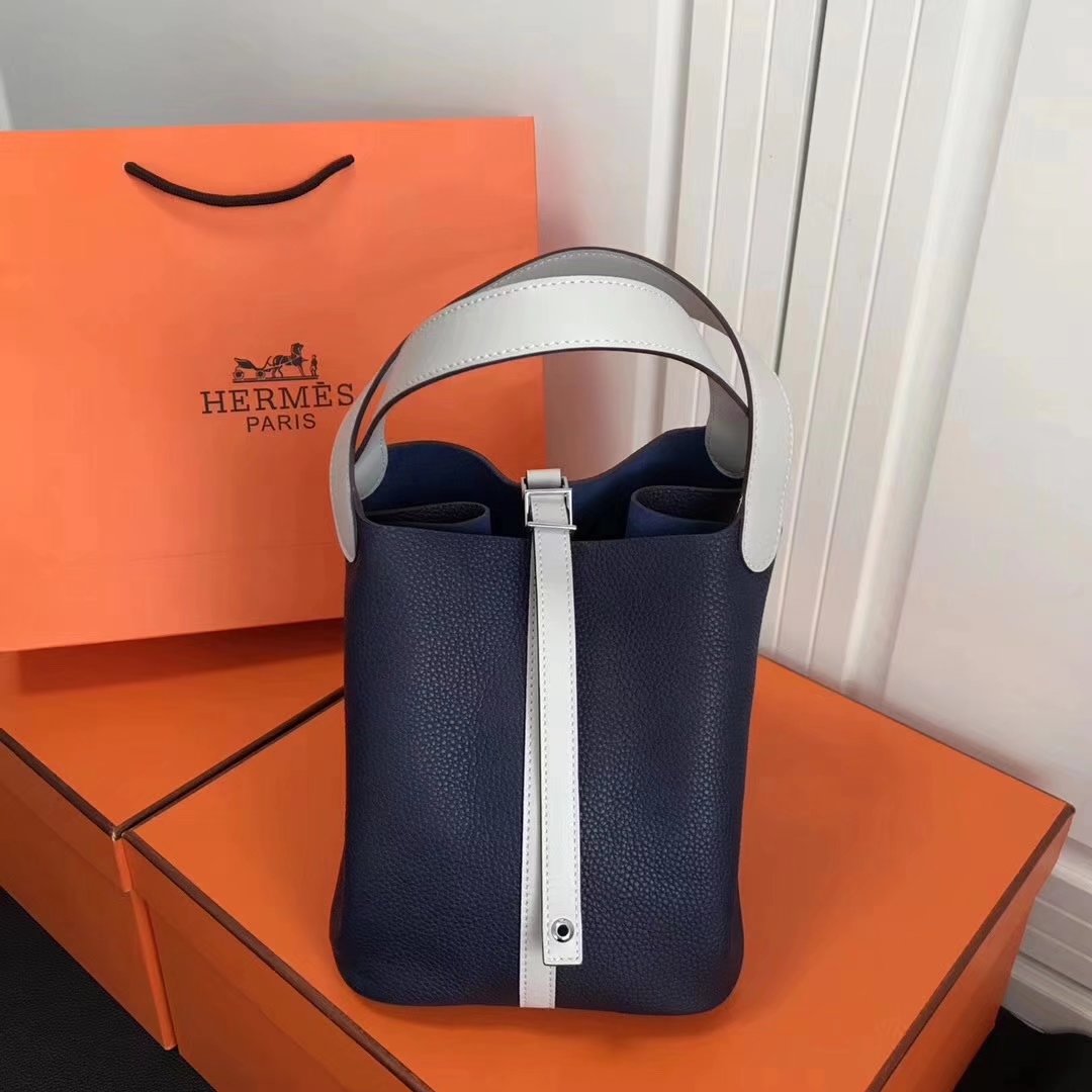 Hermes 20cm Picotin Lock Bag Bi-Color Wide Handle Blue