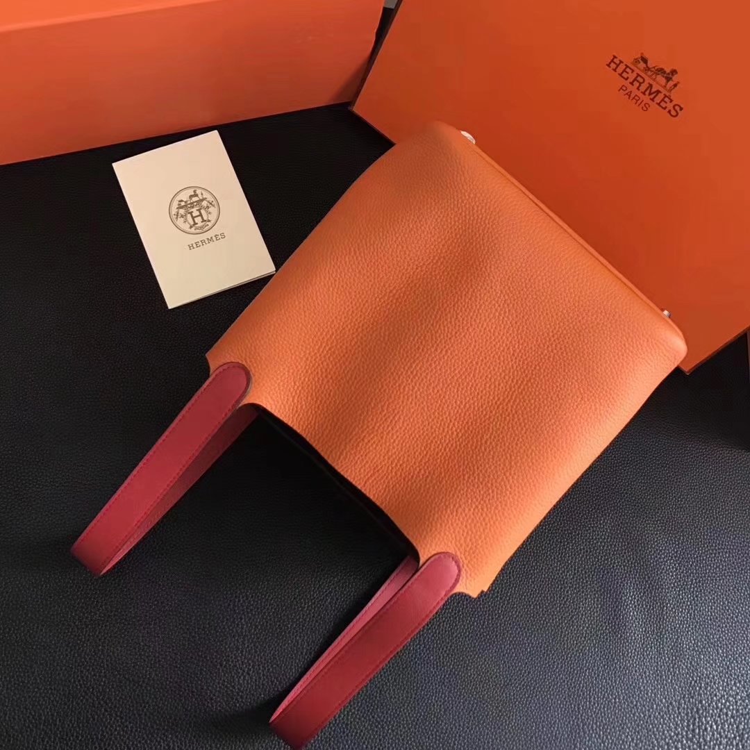 Hermes 20cm Picotin Lock Bag Bi-Color Wide Handle Orange