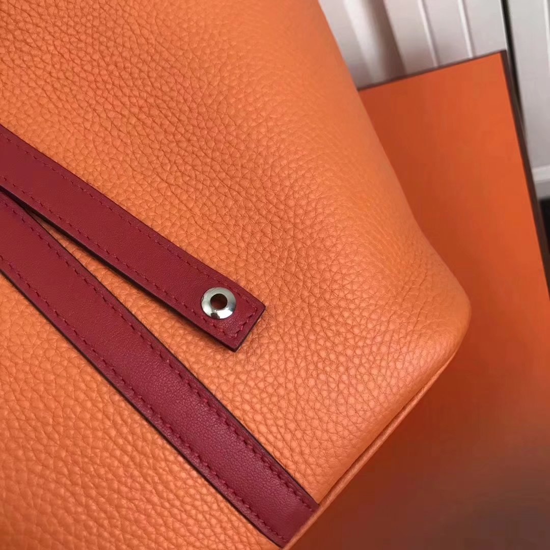 Hermes 20cm Picotin Lock Bag Bi-Color Wide Handle Orange