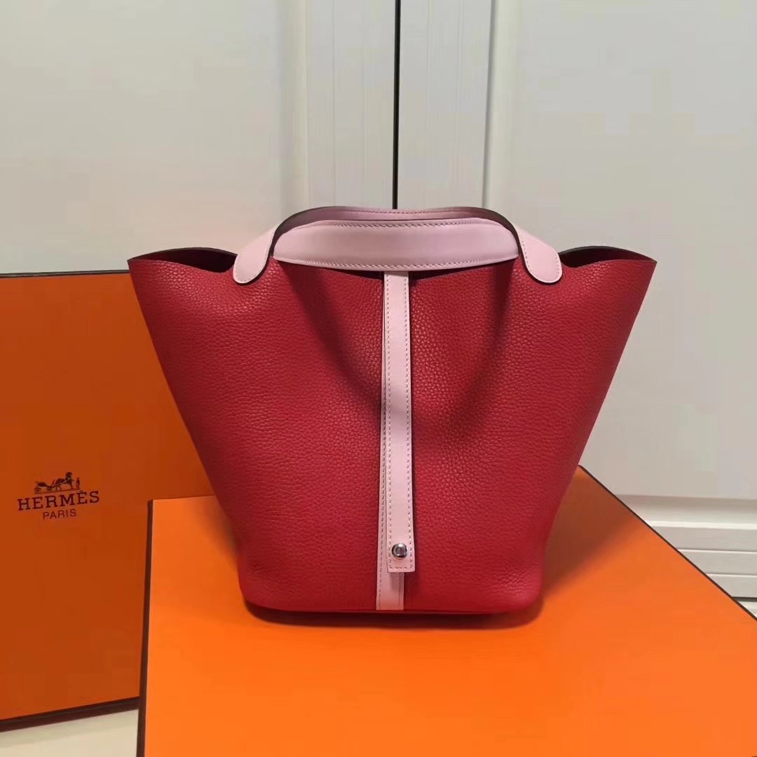 Hermes 20cm Picotin Lock Bag Bi-Color Wide Handle Red