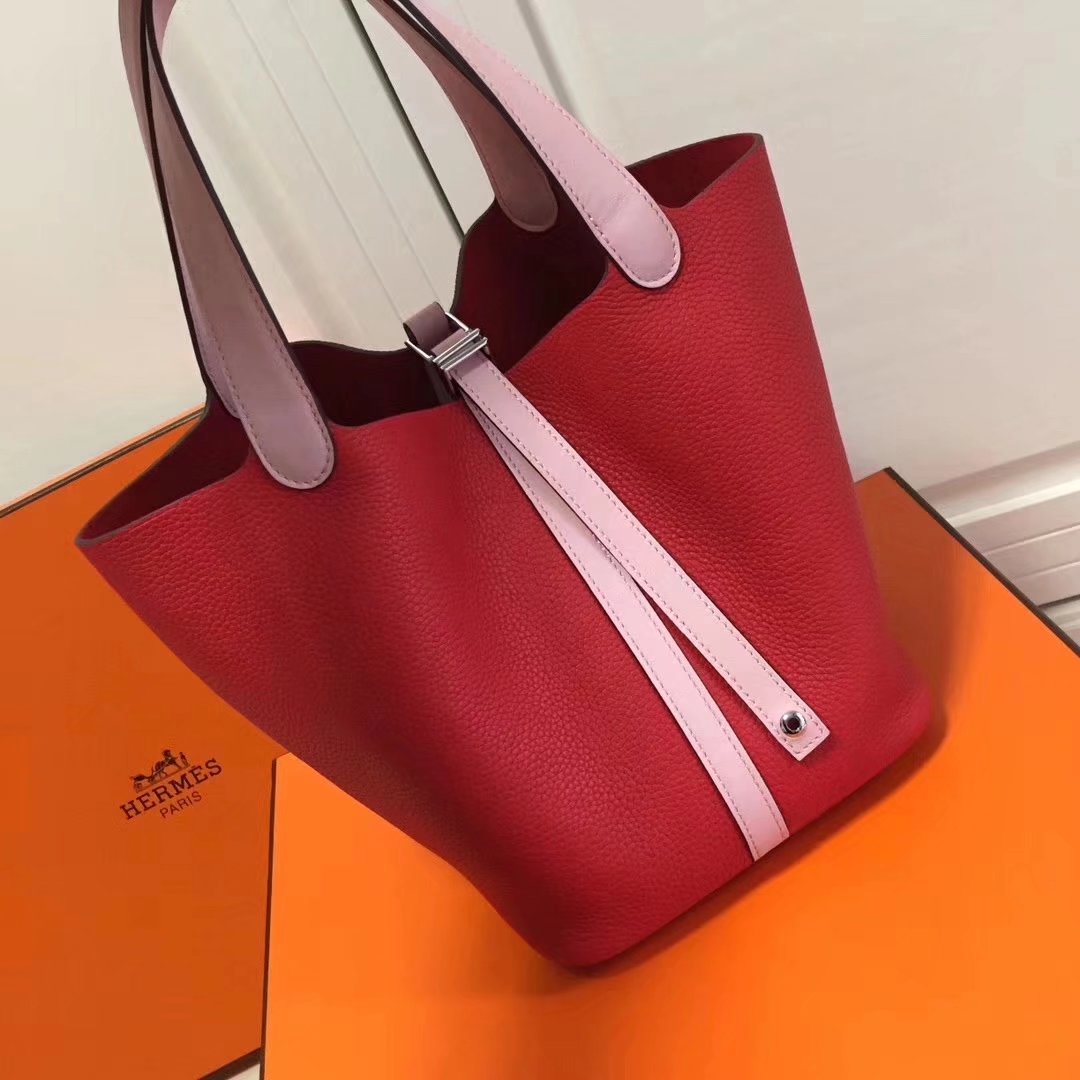 Hermes 20cm Picotin Lock Bag Bi-Color Wide Handle Red