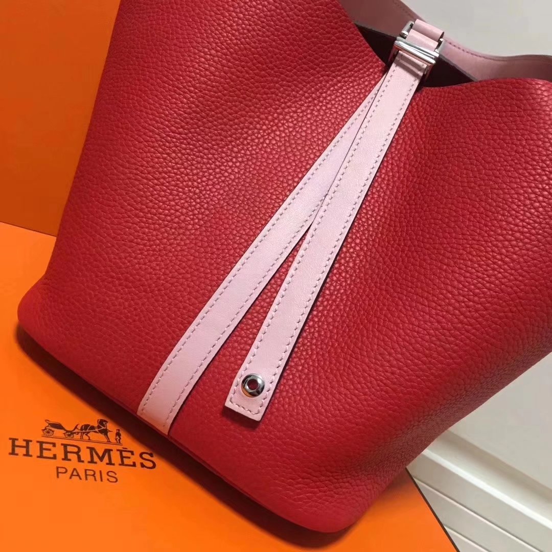 Hermes 20cm Picotin Lock Bag Bi-Color Wide Handle Red