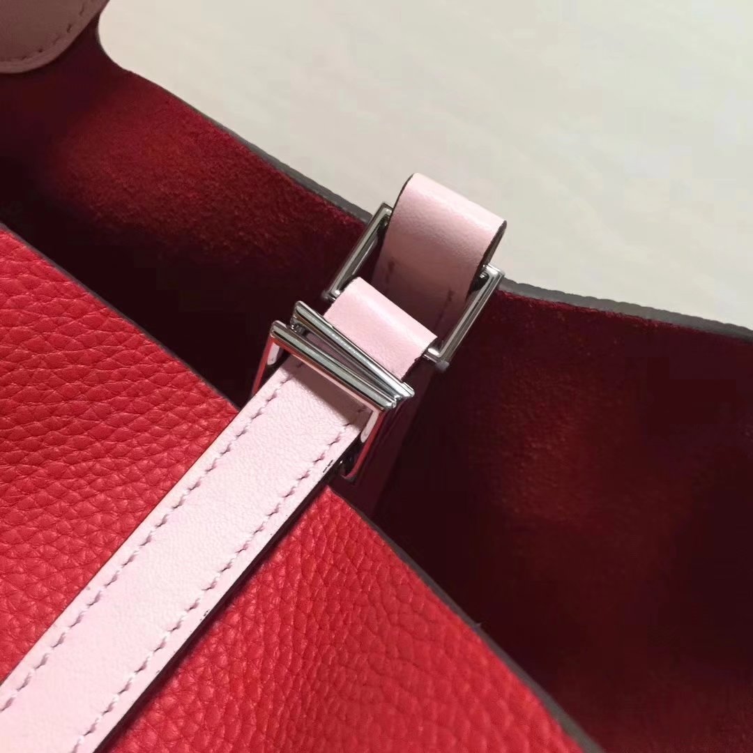 Hermes 20cm Picotin Lock Bag Bi-Color Wide Handle Red