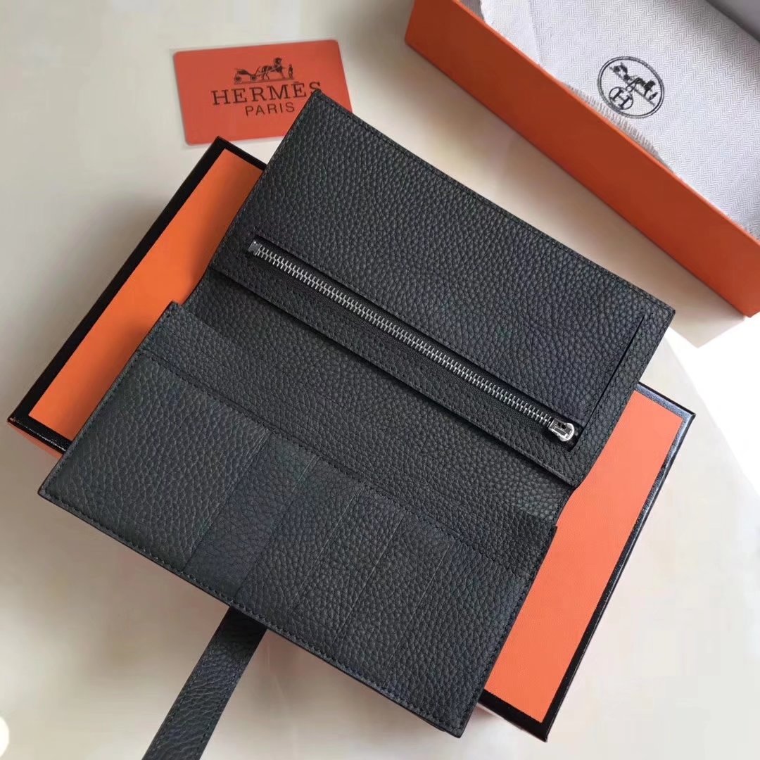 Hermes Bearn Bifold Wallet Togo Leather Black