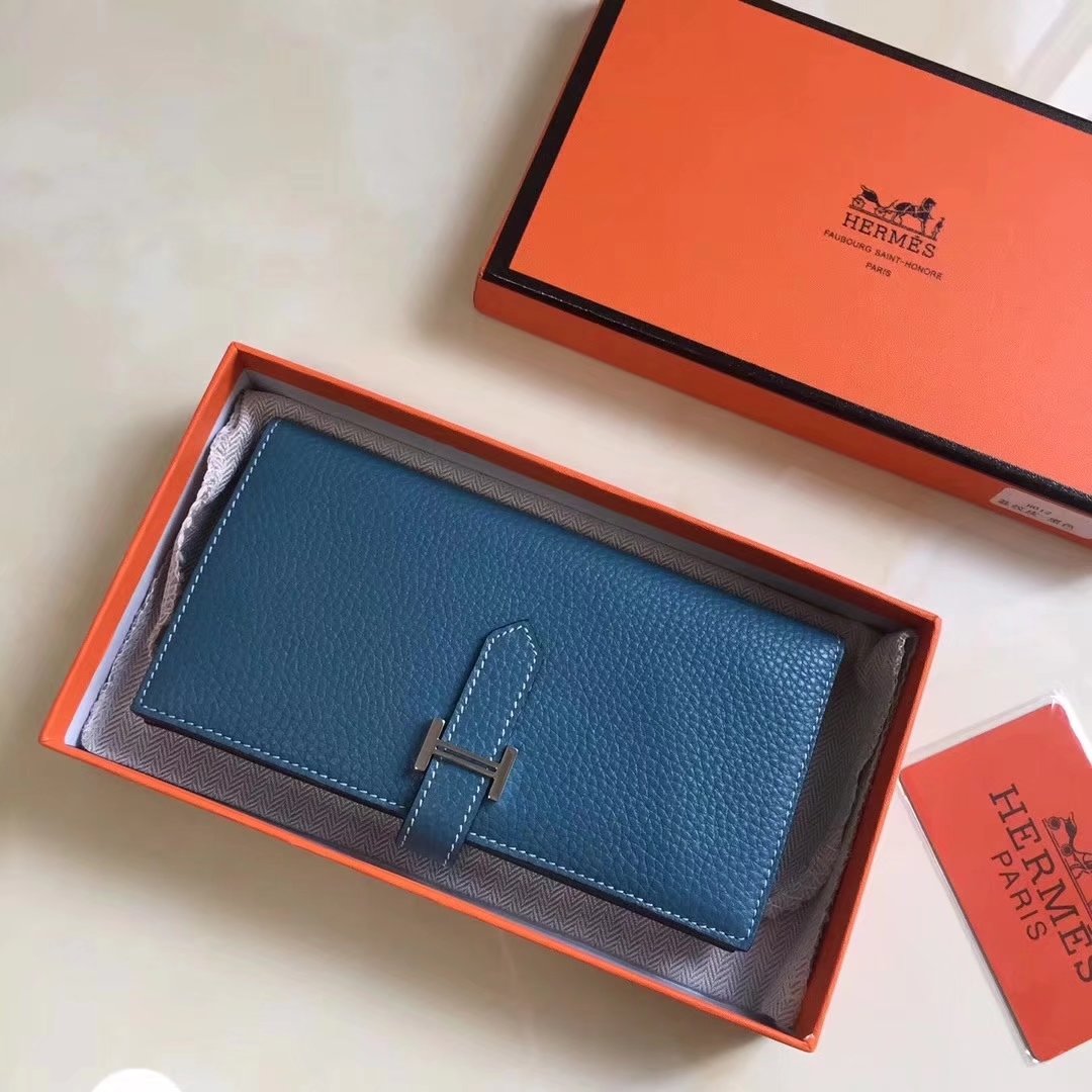 Hermes Bearn Bifold Wallet Togo Leather Blue