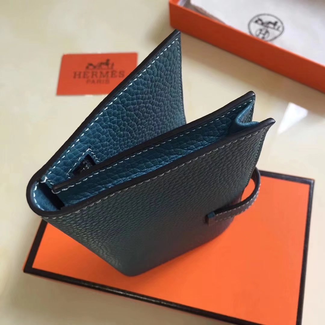 Hermes Bearn Bifold Wallet Togo Leather Blue