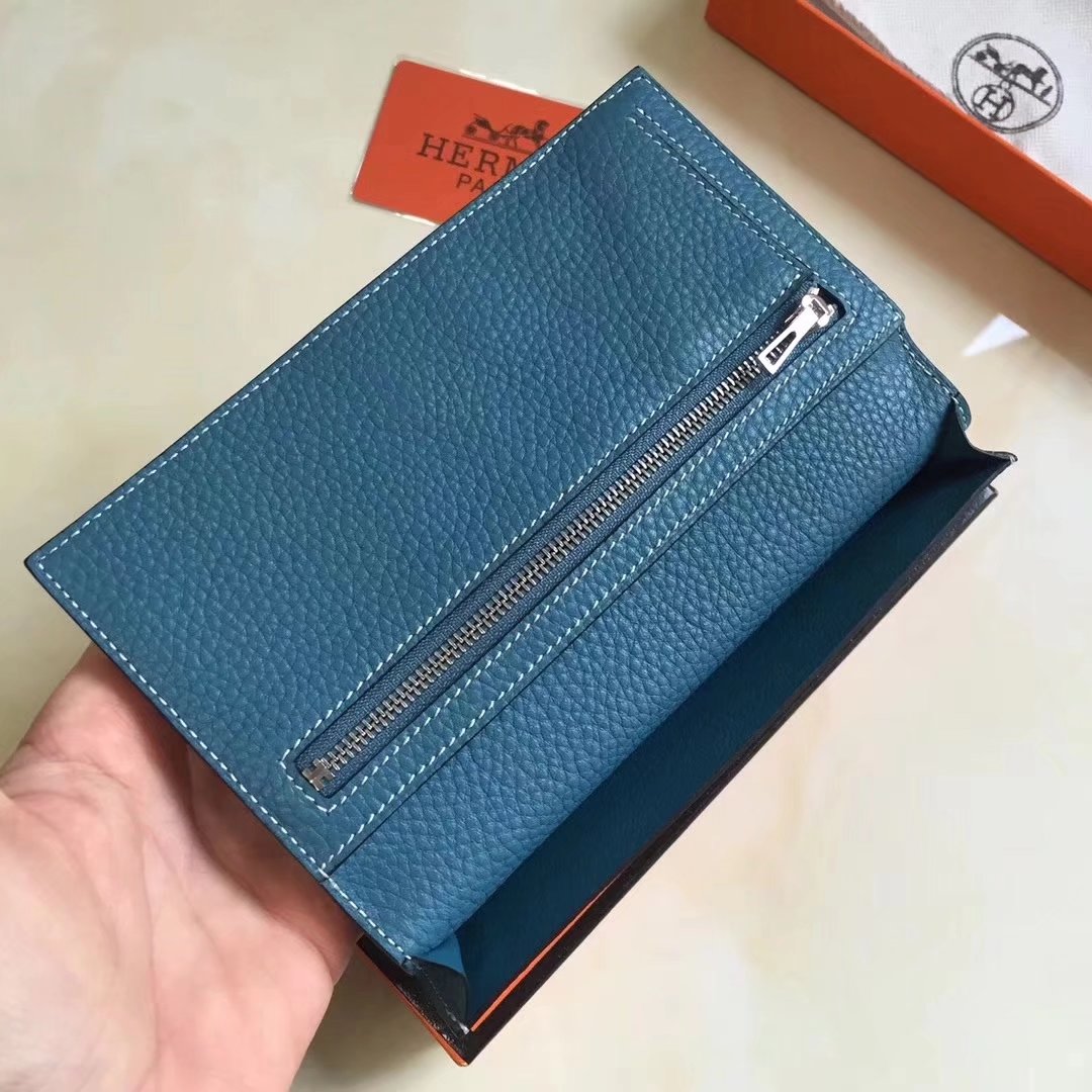 Hermes Bearn Bifold Wallet Togo Leather Blue