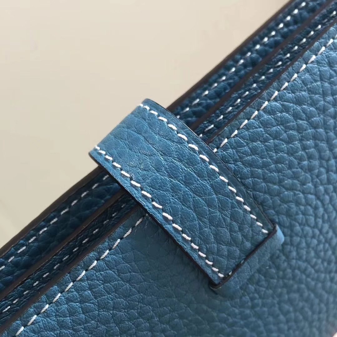 Hermes Bearn Bifold Wallet Togo Leather Blue