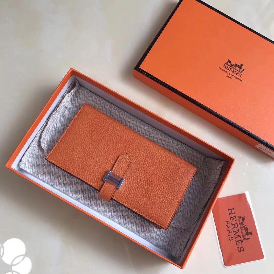 Hermes Bearn Bifold Wallet Togo Leather Orange