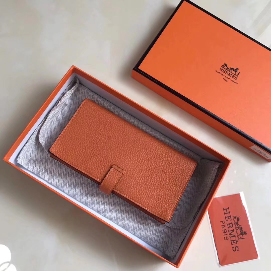 Hermes Bearn Bifold Wallet Togo Leather Orange