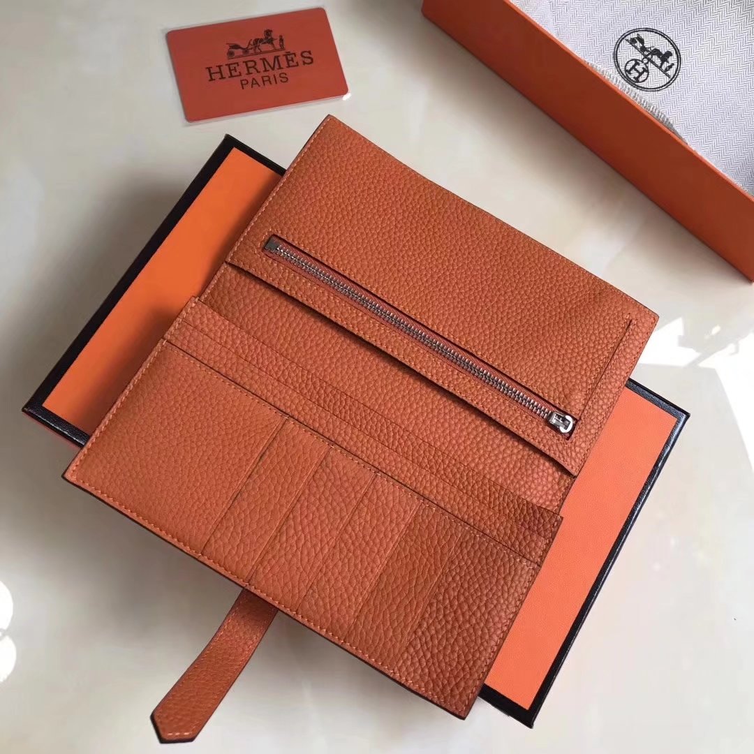 Hermes Bearn Bifold Wallet Togo Leather Orange