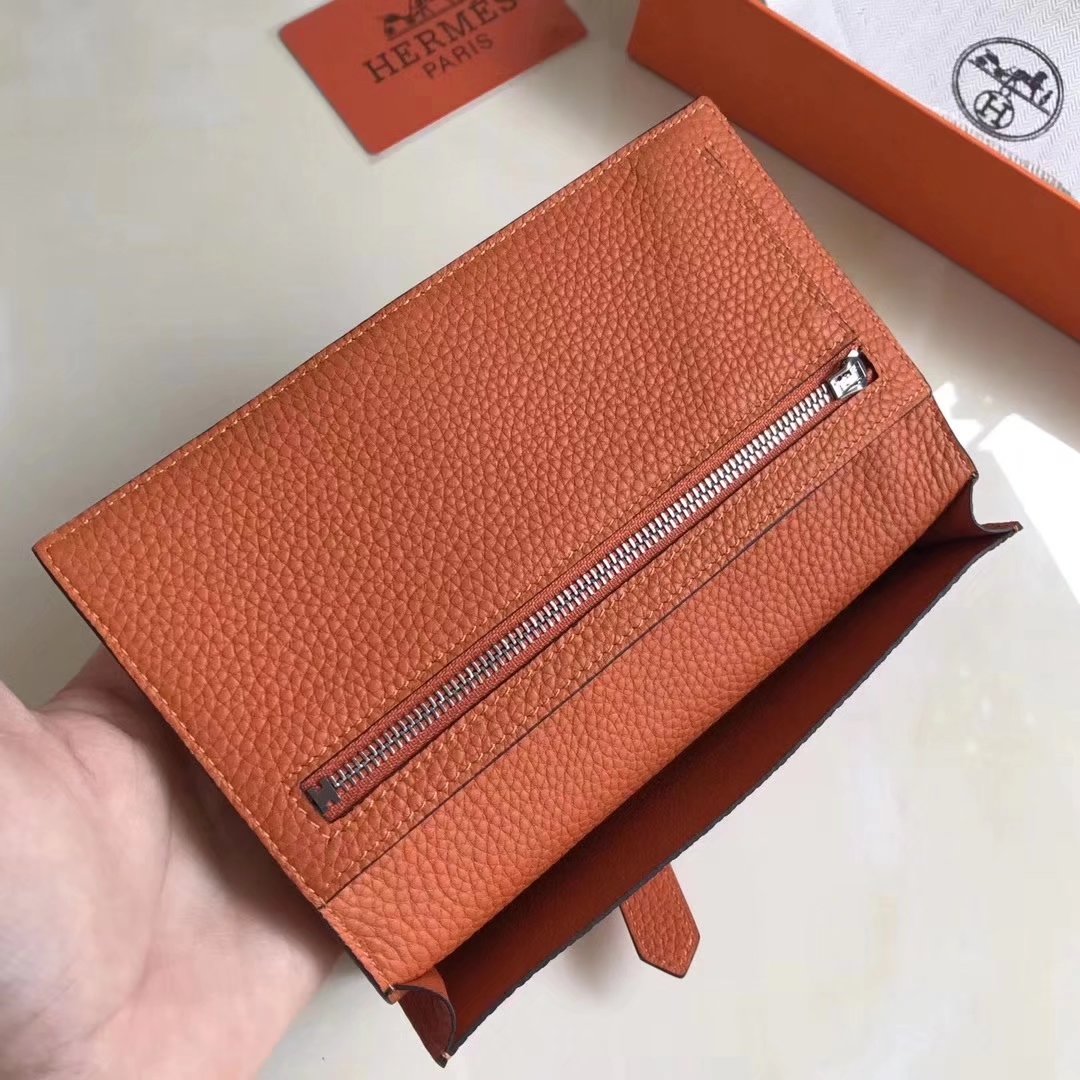 Hermes Bearn Bifold Wallet Togo Leather Orange