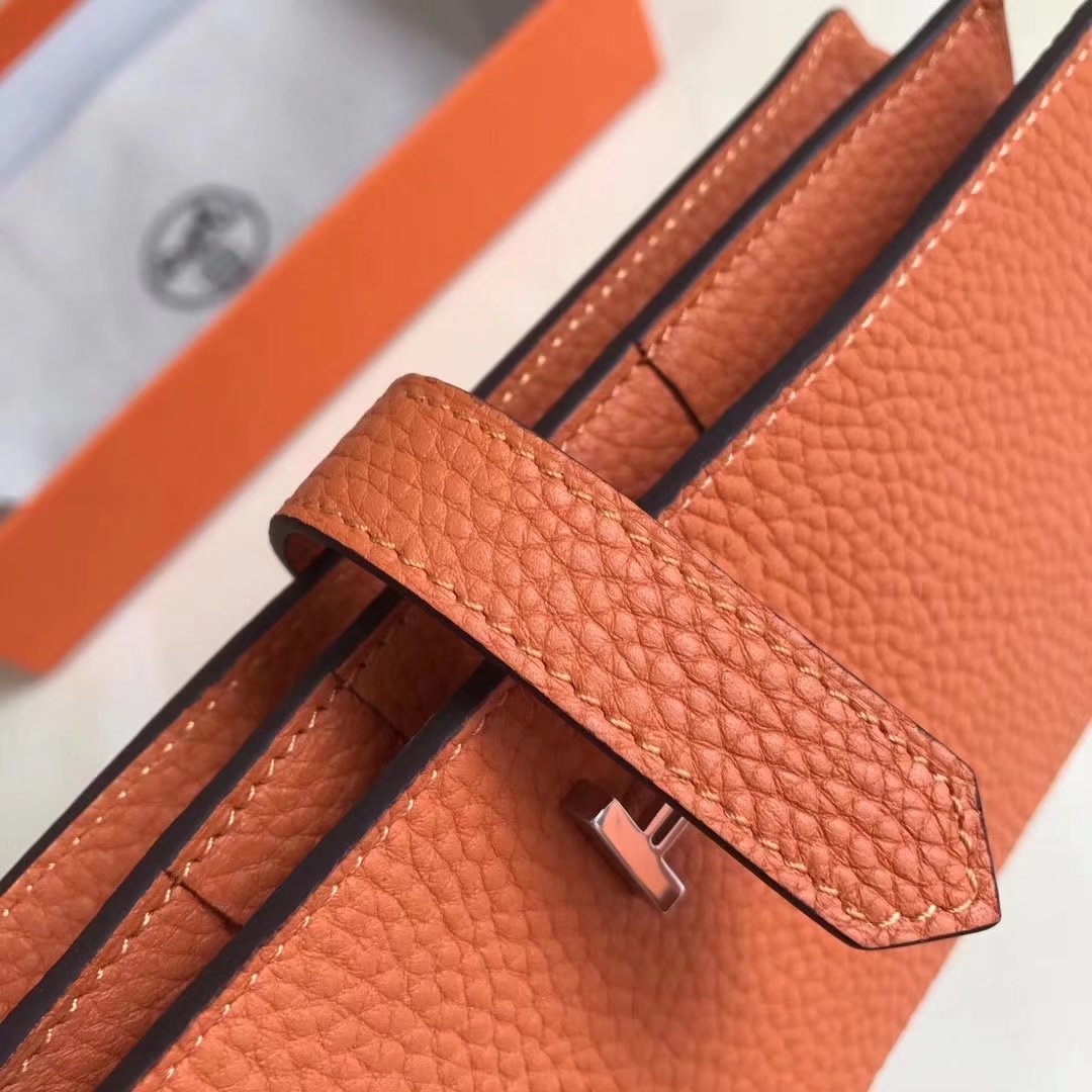 Hermes Bearn Bifold Wallet Togo Leather Orange