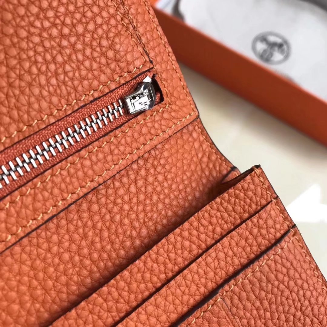 Hermes Bearn Bifold Wallet Togo Leather Orange