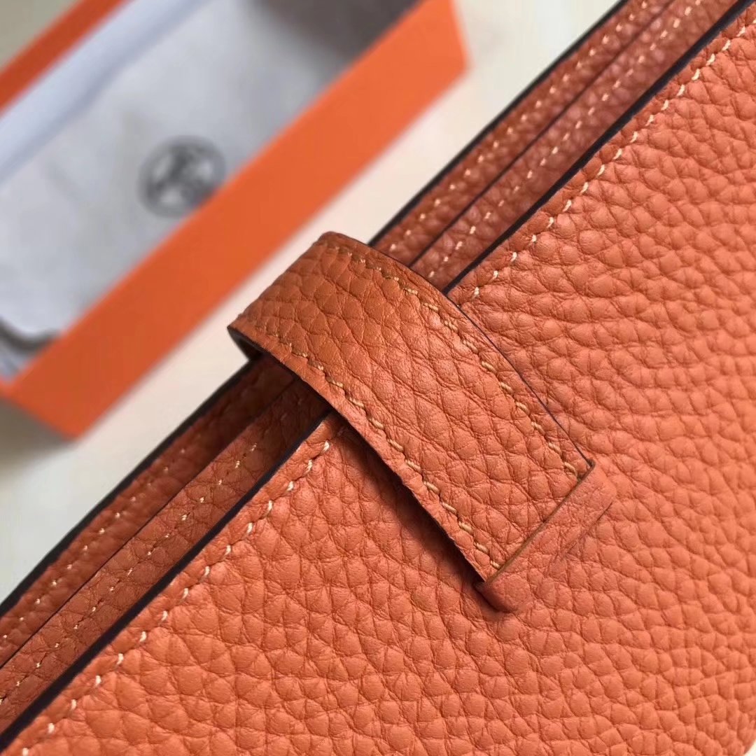 Hermes Bearn Bifold Wallet Togo Leather Orange