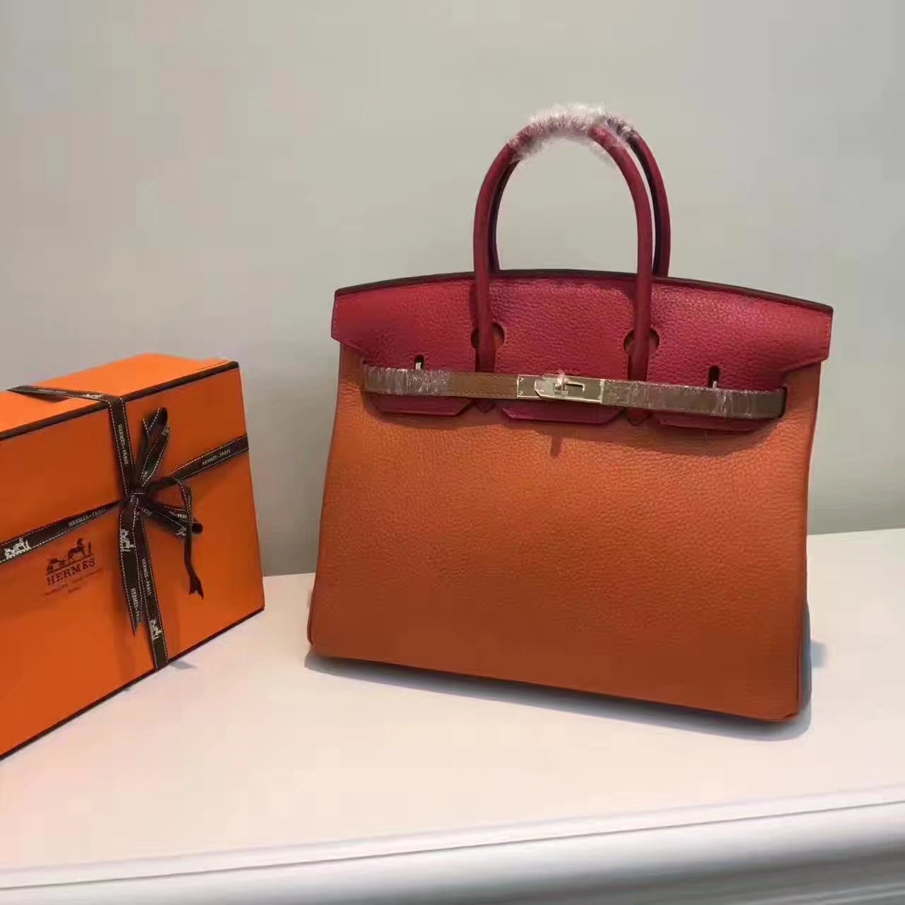 Hermes Birkin 35-30cm Bag Tri-Color Handbag Orange Gold