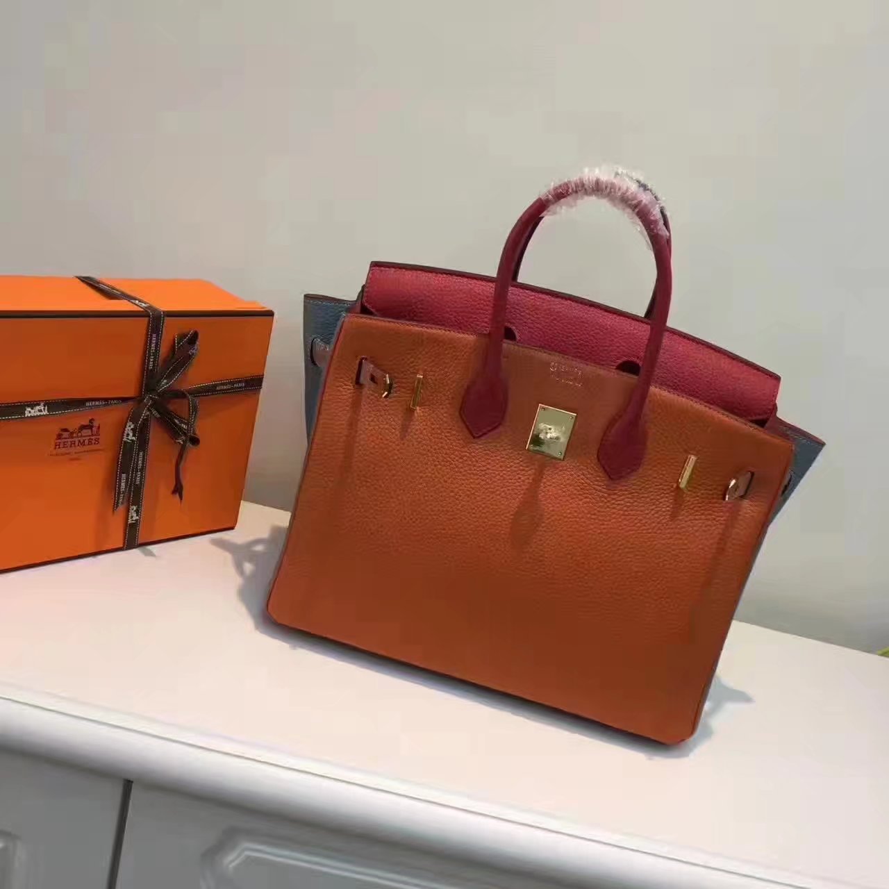 Hermes Birkin 35-30cm Bag Tri-Color Handbag Orange Gold