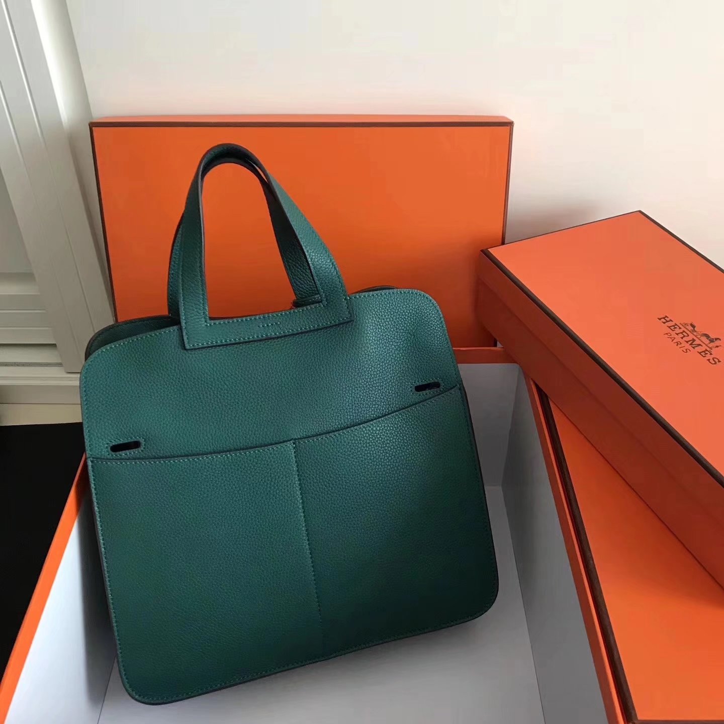 Hermes Halzan 31cm Malachite Swift Calfskin Bag