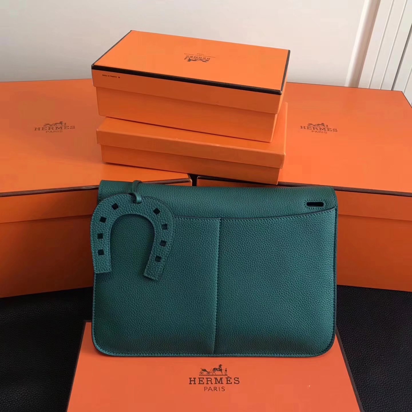 Hermes Halzan 31cm Malachite Swift Calfskin Bag