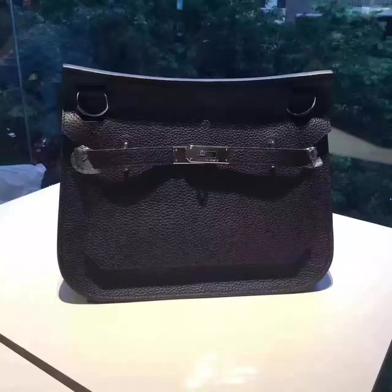 Hermes Jypsiere Leather Shoulder Bag Black