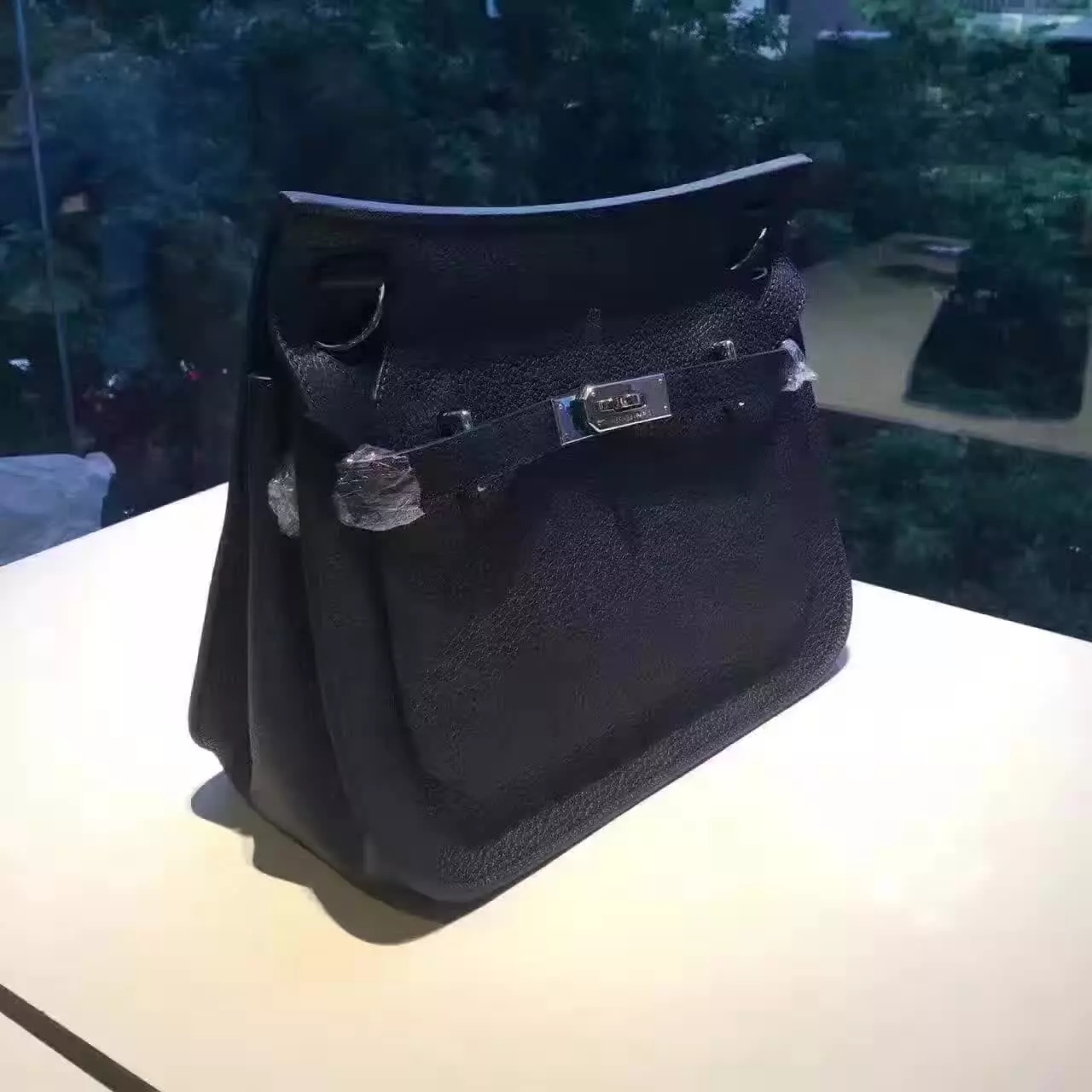 Hermes Jypsiere Leather Shoulder Bag Black