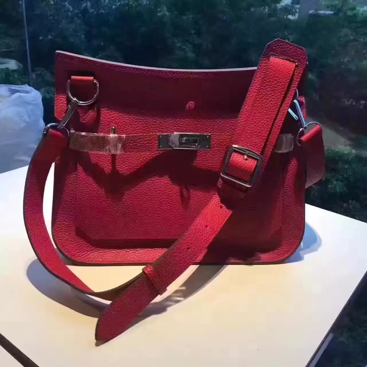 Hermes Jypsiere Leather Shoulder Bag Dark Red