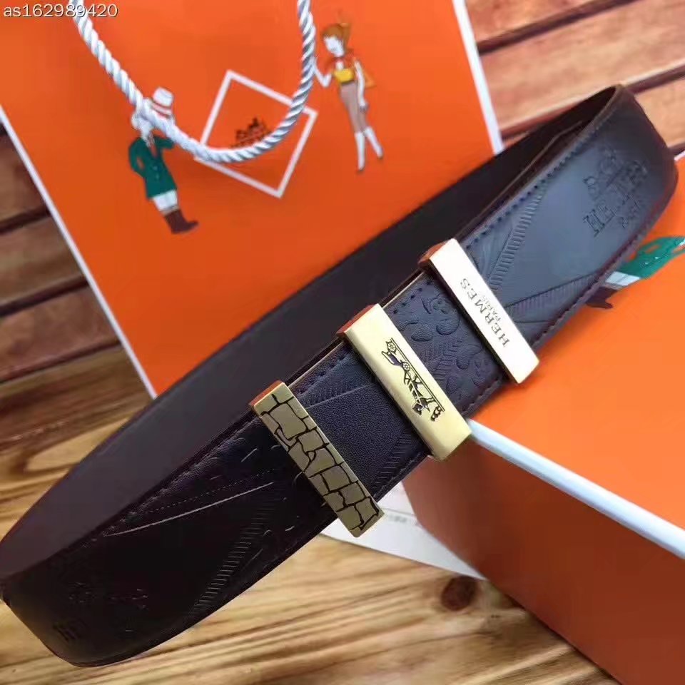 Hermes Leather Reversible Black Belt With Gold Buckle 012