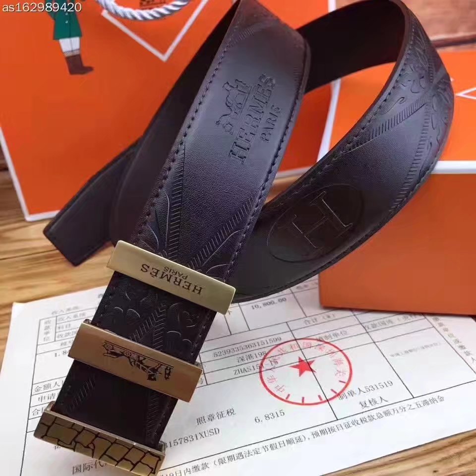 Hermes Leather Reversible Black Belt With Gold Buckle 012