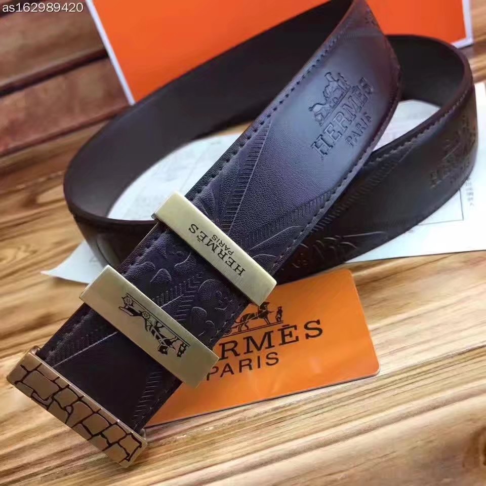 Hermes Leather Reversible Black Belt With Gold Buckle 012