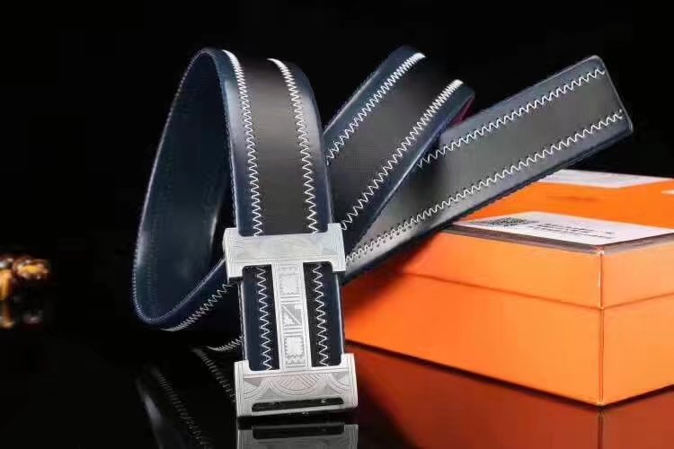 Hermes Leather Reversible Black Belt With H Logo Buckle 003