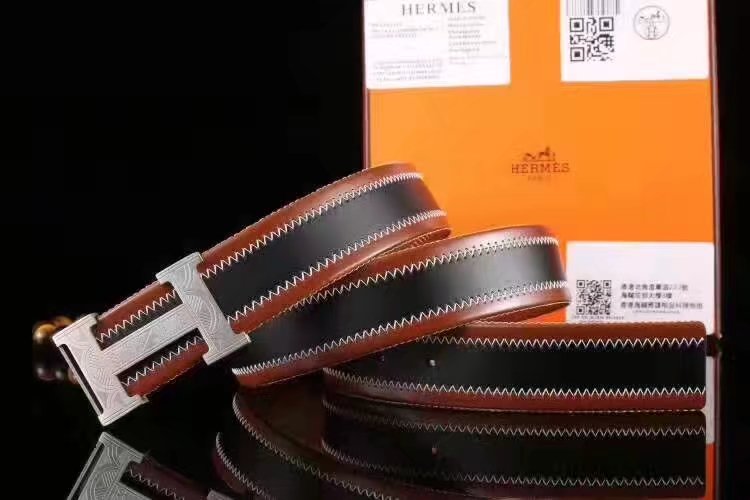 Hermes Leather Reversible Black Belt With H Logo Buckle 003