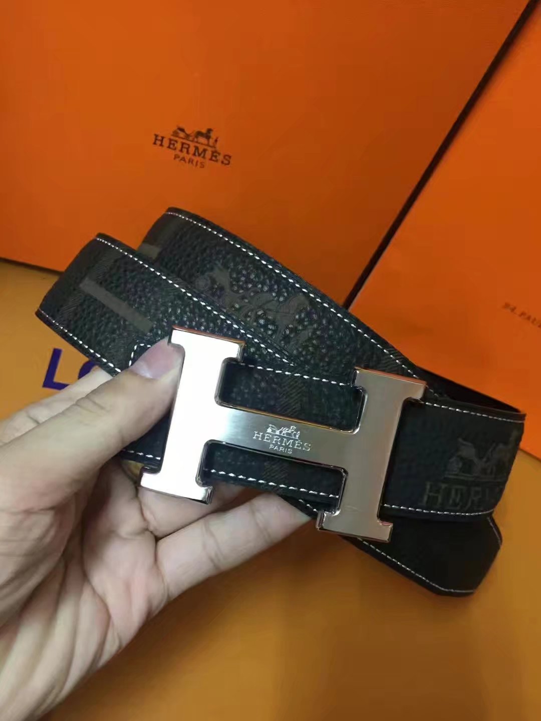 Hermes Leather Reversible Black Belt With Silver H Logo Buckle 006