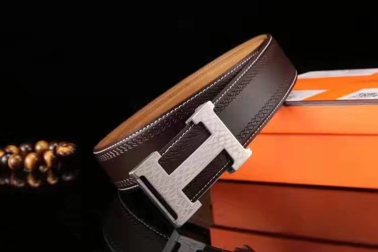 Hermes Leather Reversible Brown Belt With H Logo Buckle 004