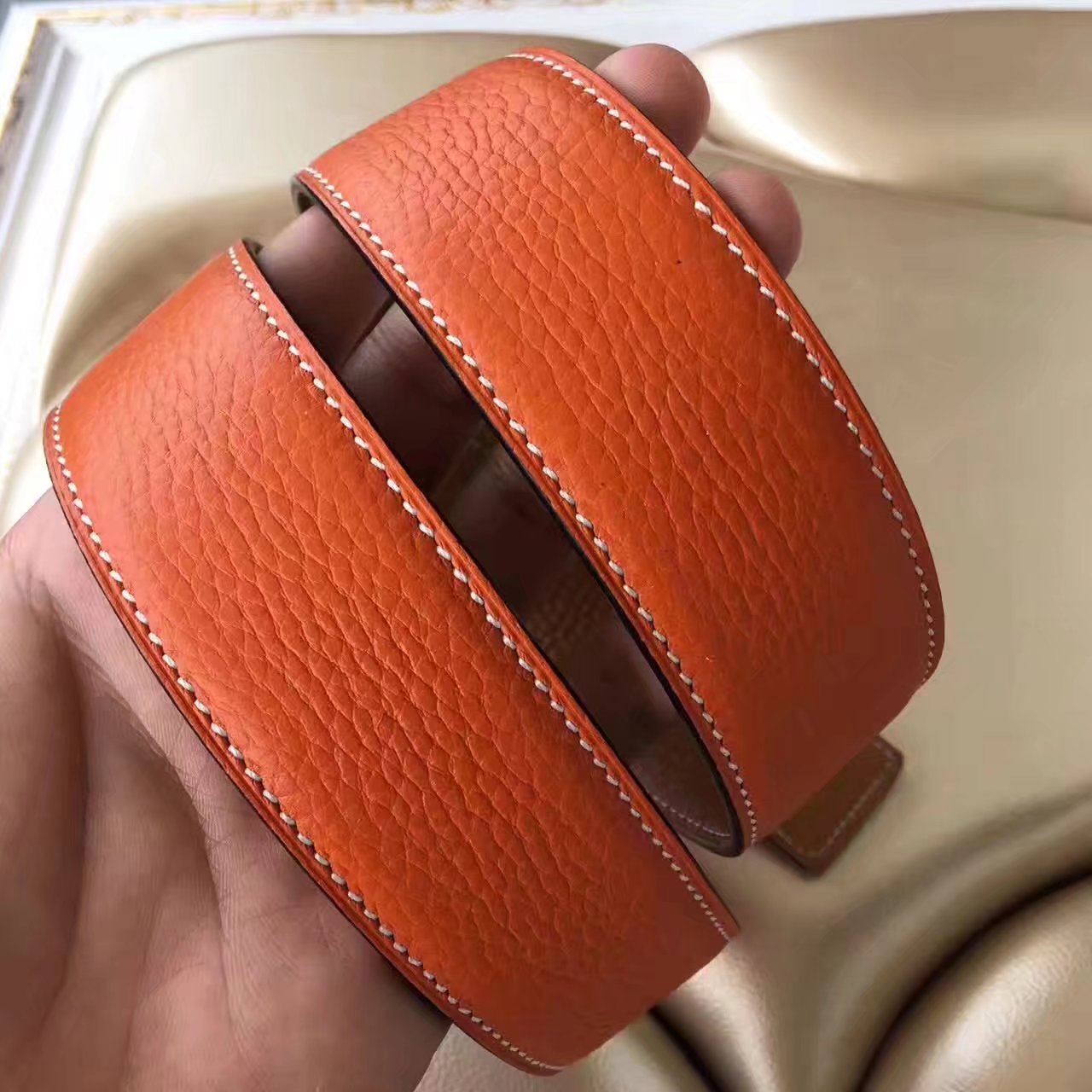 Hermes Leather Reversible Orange Belt With Gold Buckle 011